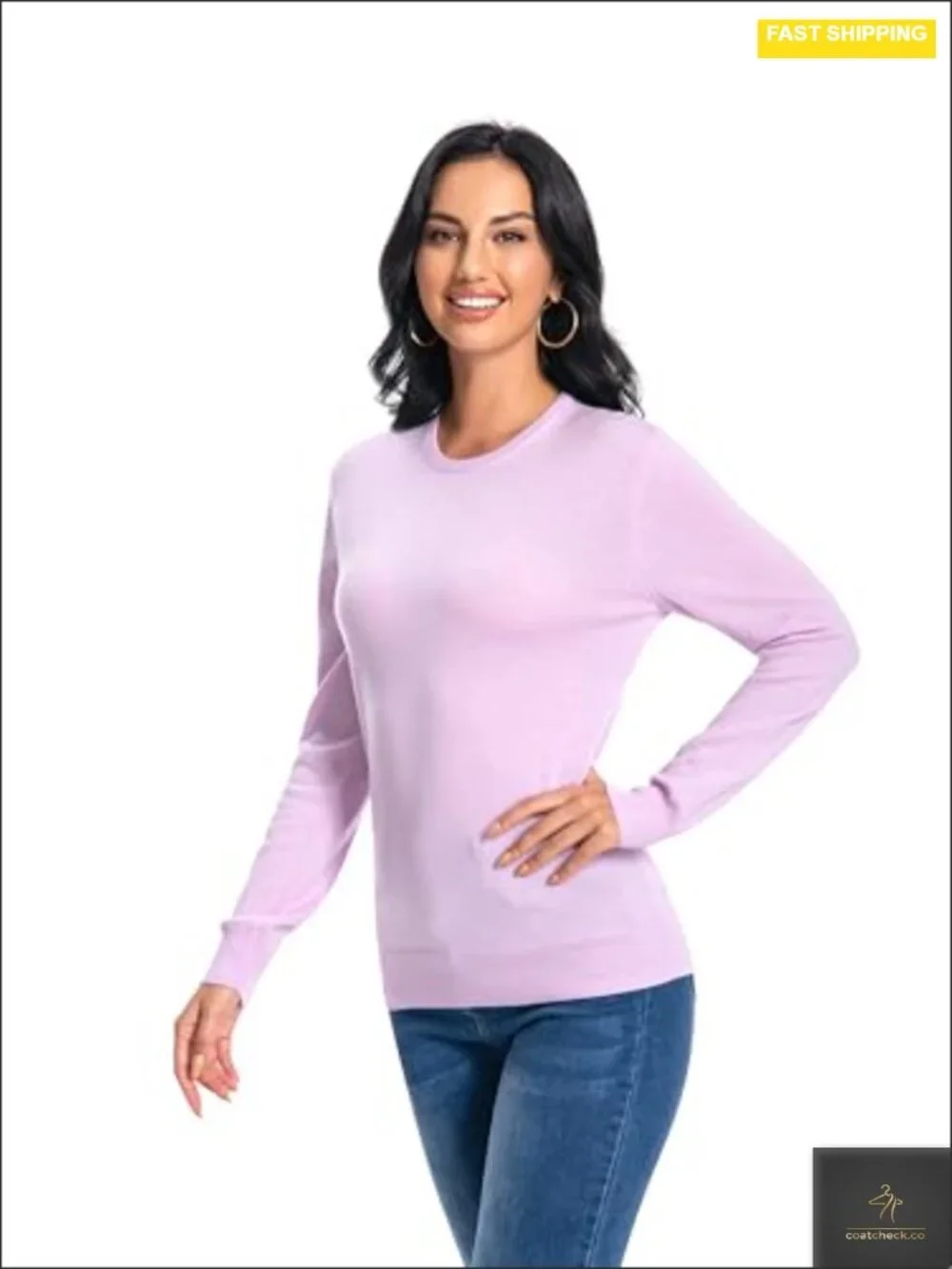 100% Pure Cashmere Long Sleeve Crew Neck Sweater Pullover